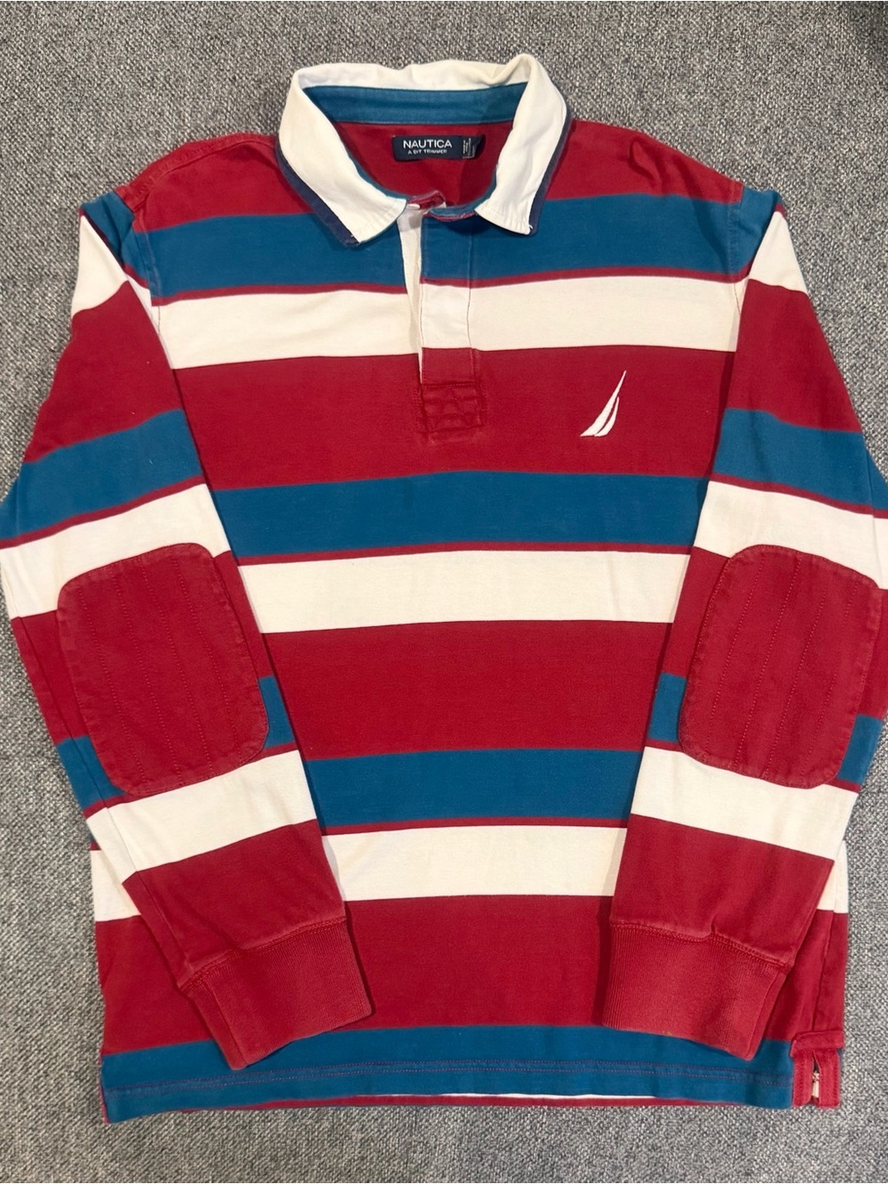 Nautica Red, Blue & White Striped Rugby Polo